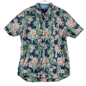 Chubbies Mens Hawaiian Button-Up Shirt L Navy Tropical Floral Short Sleeve